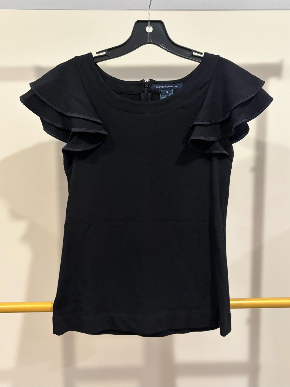 French Connection Black Ruffle Sleeve Top